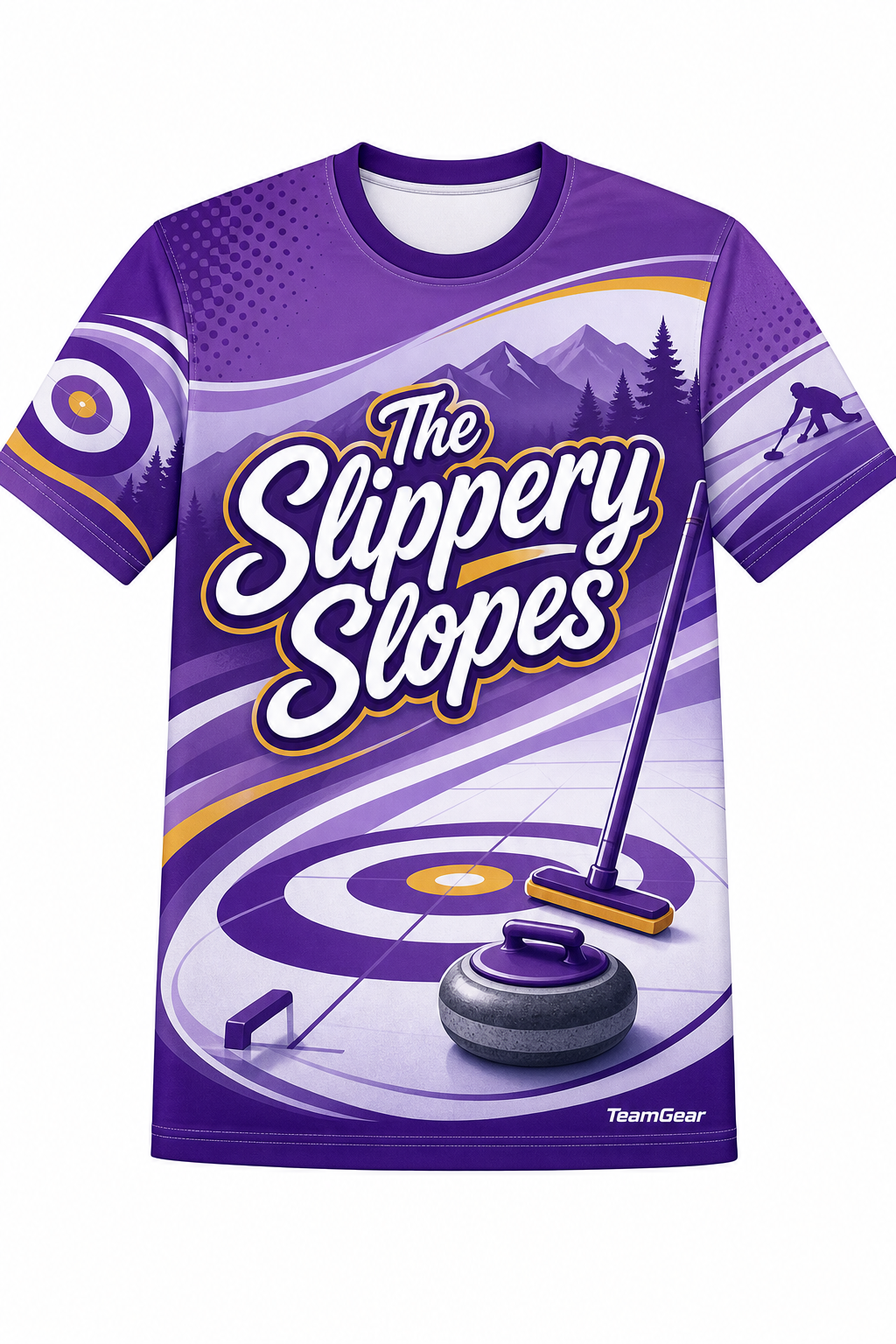 The Slippery Slopes Purple Curling Jersey design