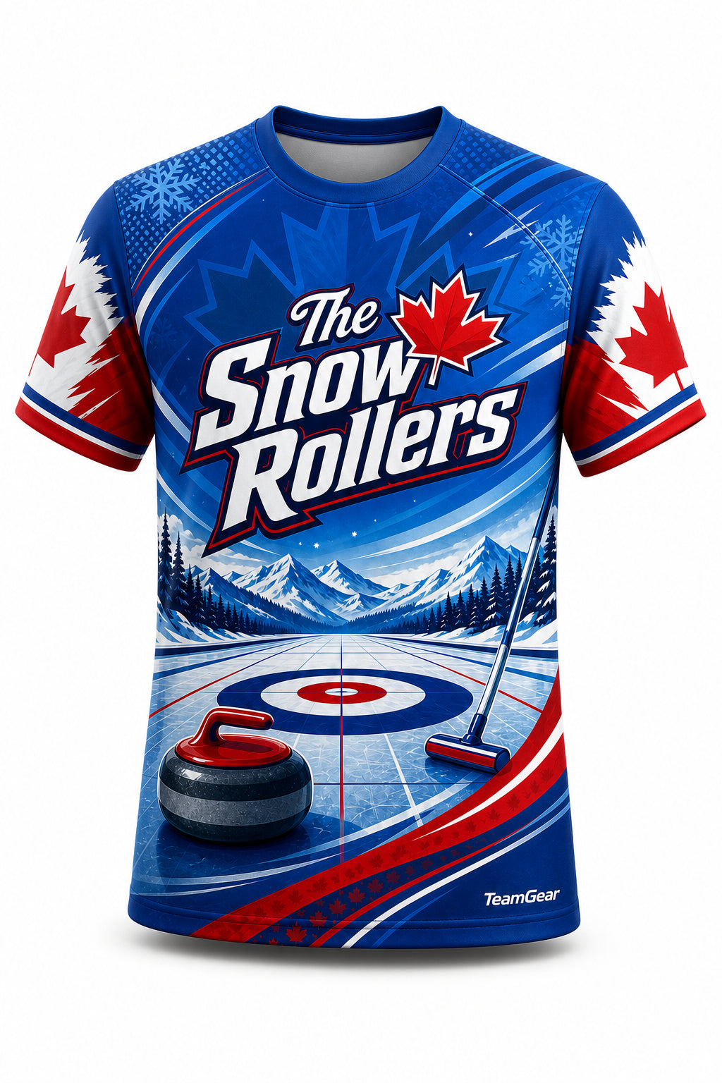 The Snow Rollers Blue Curling Jersey - front and back view