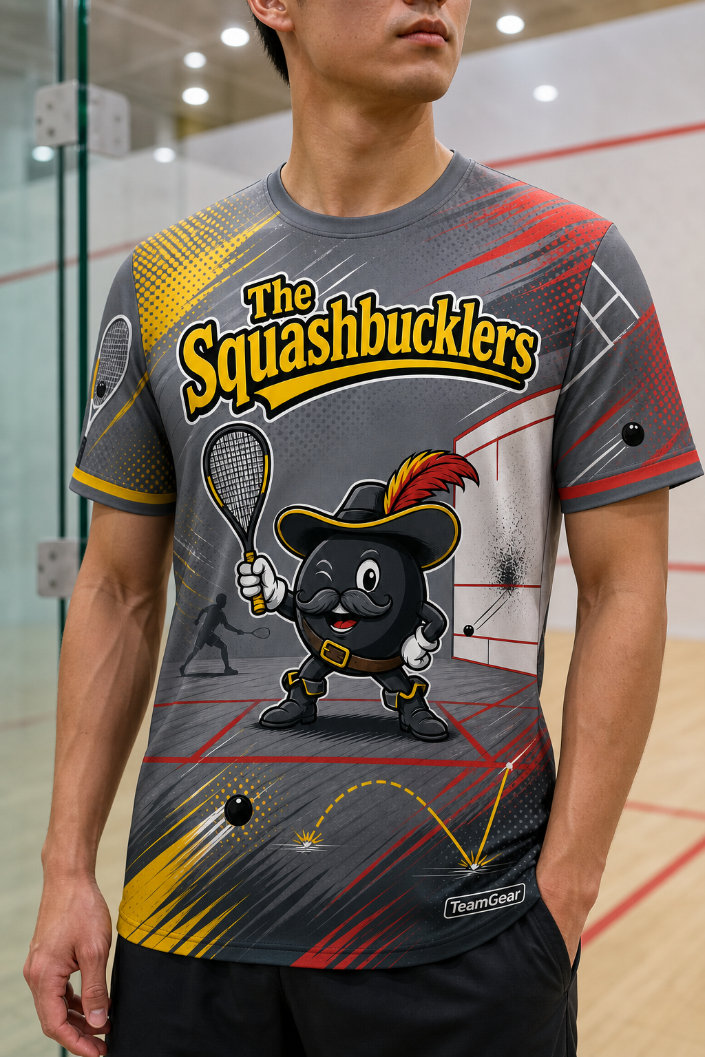 The Squashbucklers Grey Squash Jersey — custom squash jersey worn on model — TeamGear Canada