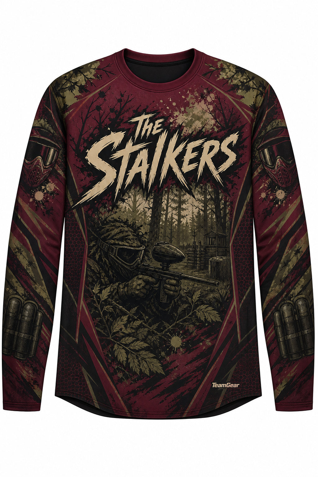 The Stalkers Maroon Long Sleeve Paintball Jersey design