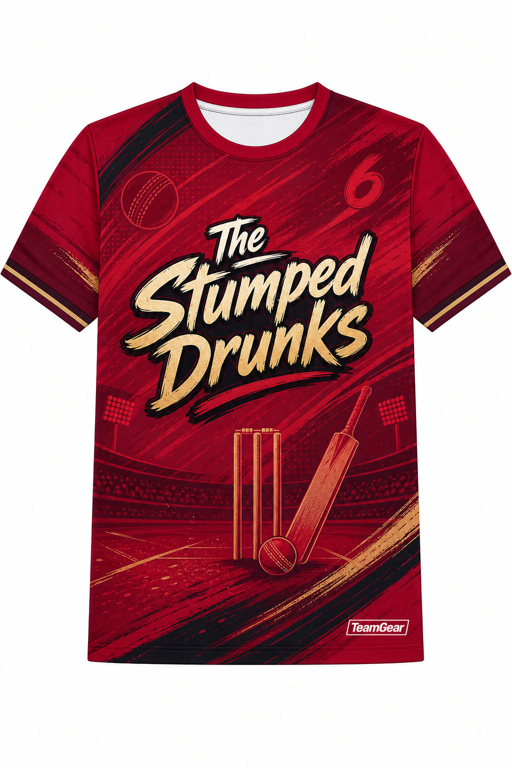 The Stumped Drunks Crimson Cricket Jersey design