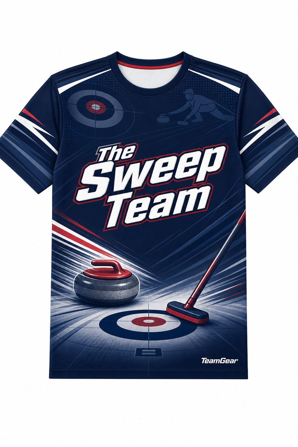 The Sweep Team Navy Curling Jersey design
