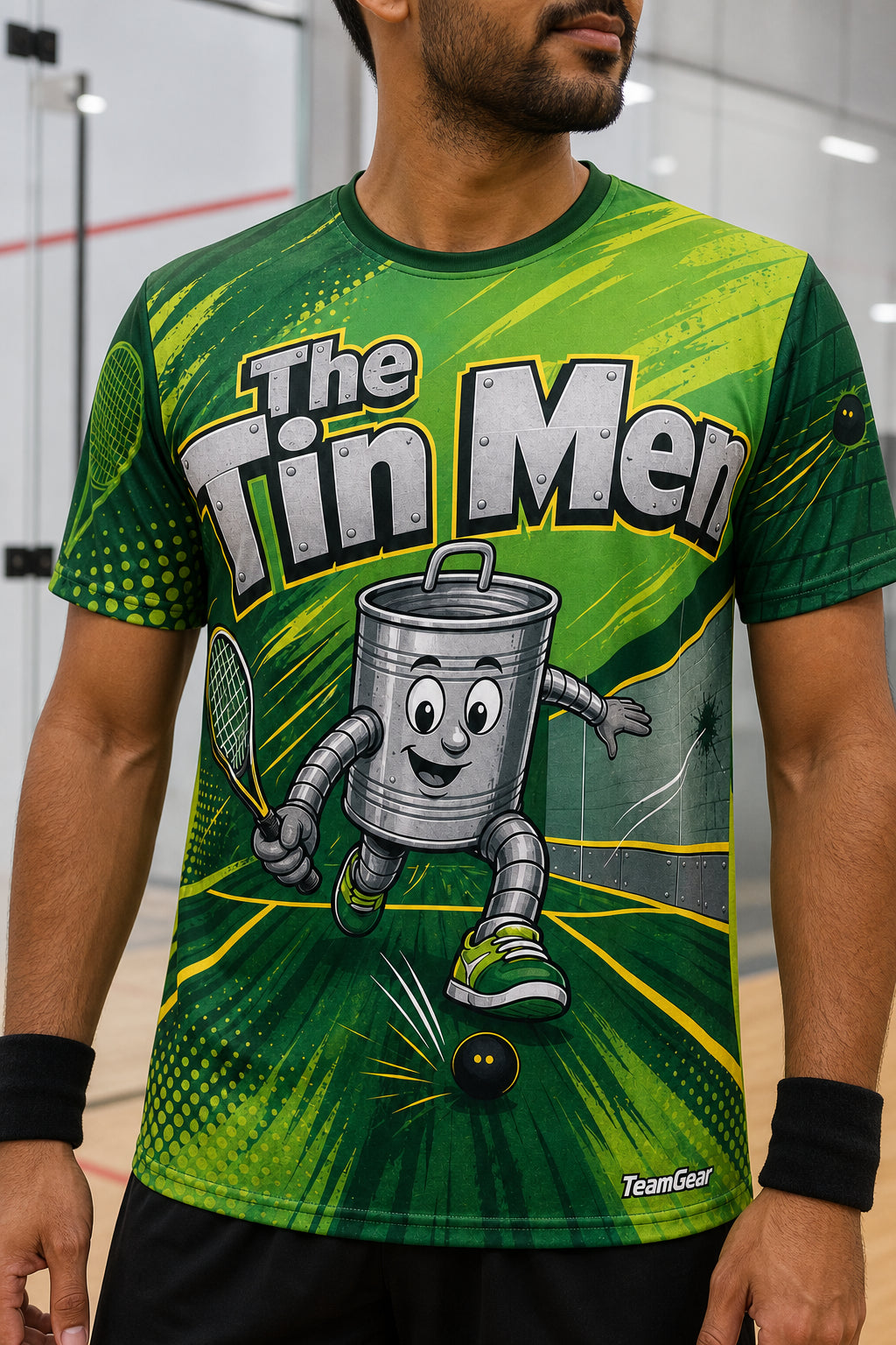 The Tin Men Green Squash Jersey — custom squash jersey worn on model — TeamGear Canada