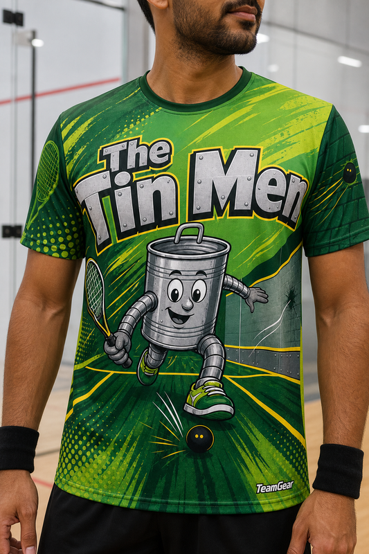 The Tin Men Green Squash Jersey — custom squash jersey worn on model — TeamGear Canada