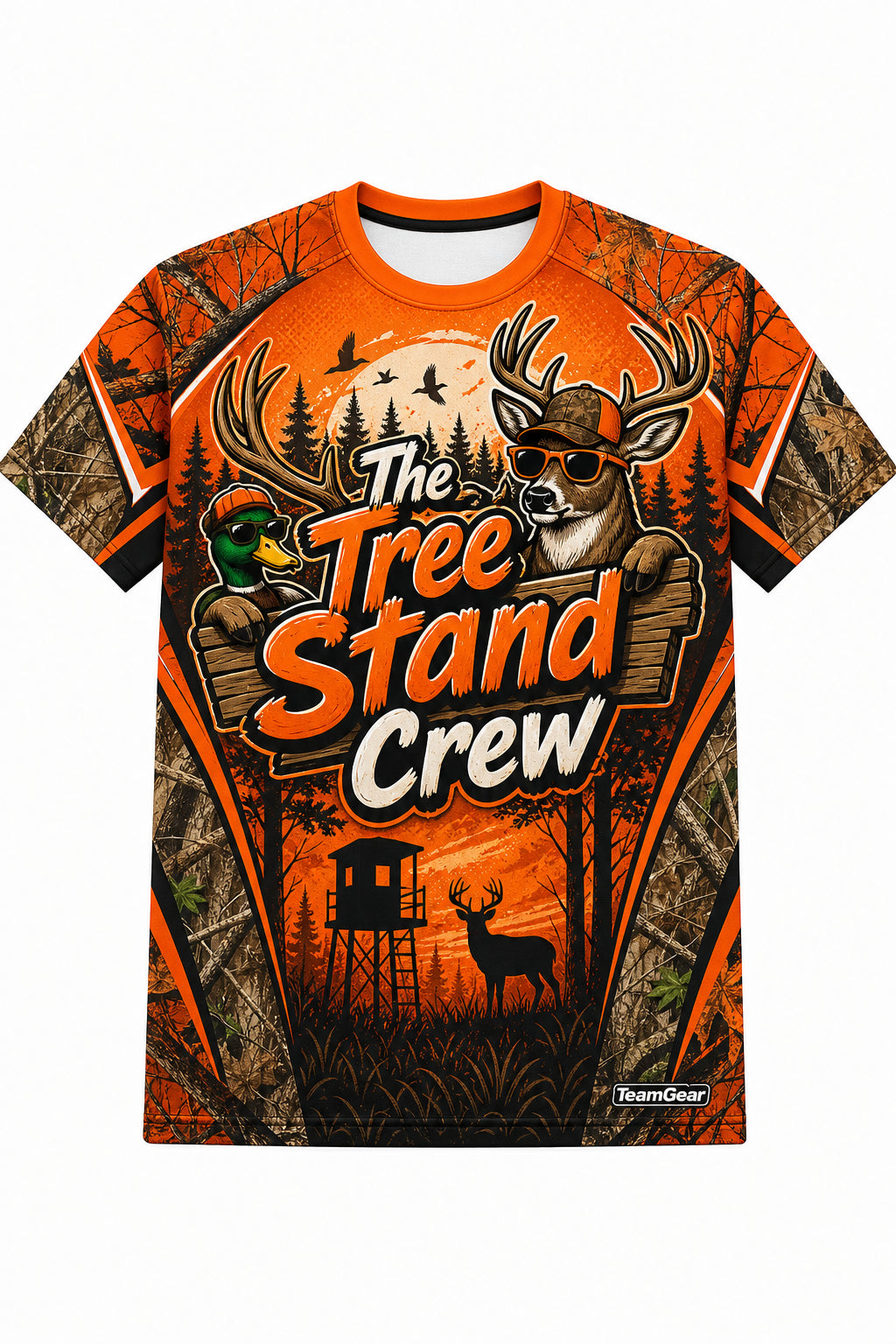 The Tree Stand Crew Orange Hunting Jersey design