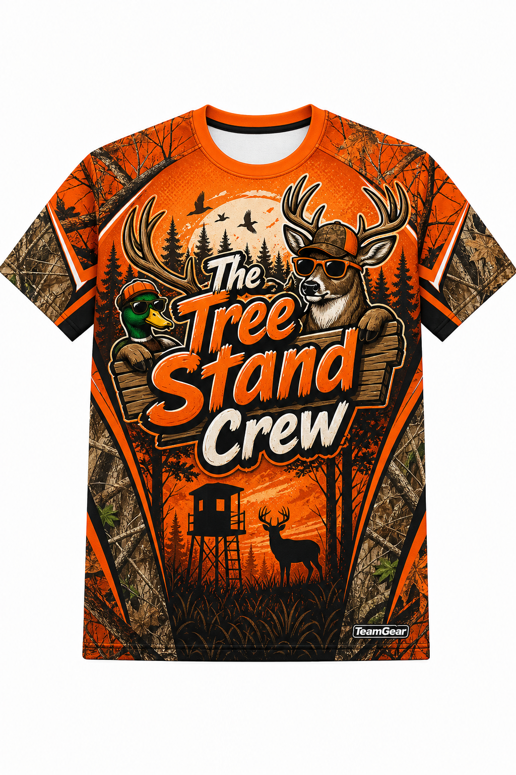 The Tree Stand Crew Orange Hunting Jersey design