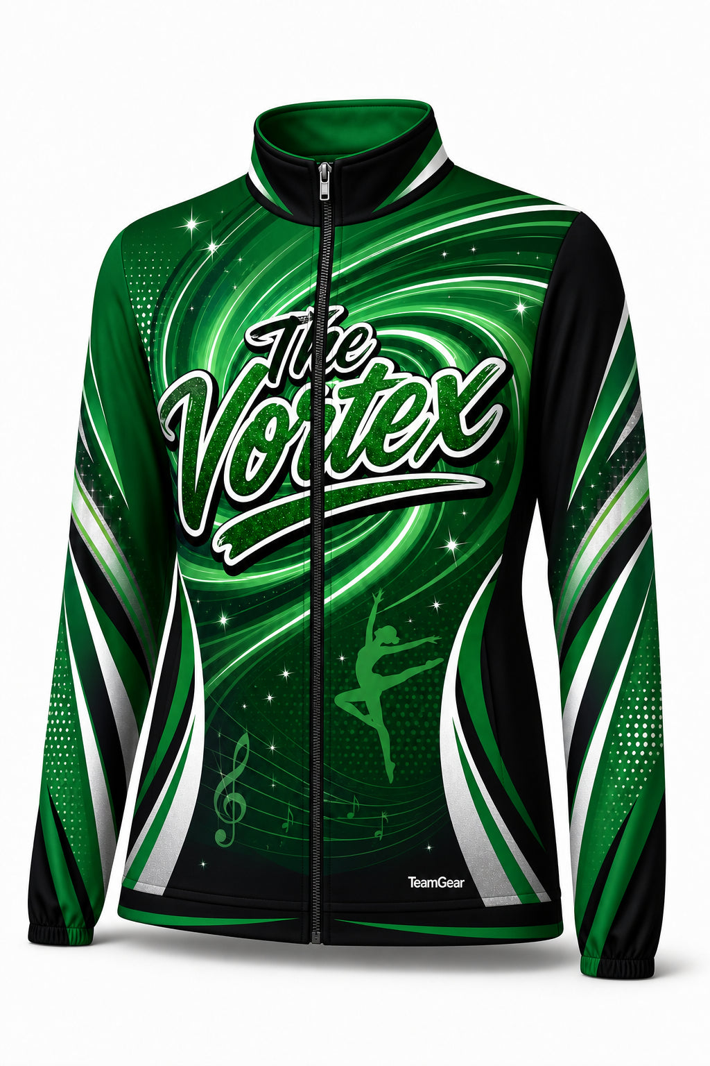 The Vortex Green Dance Jacket - front and back view