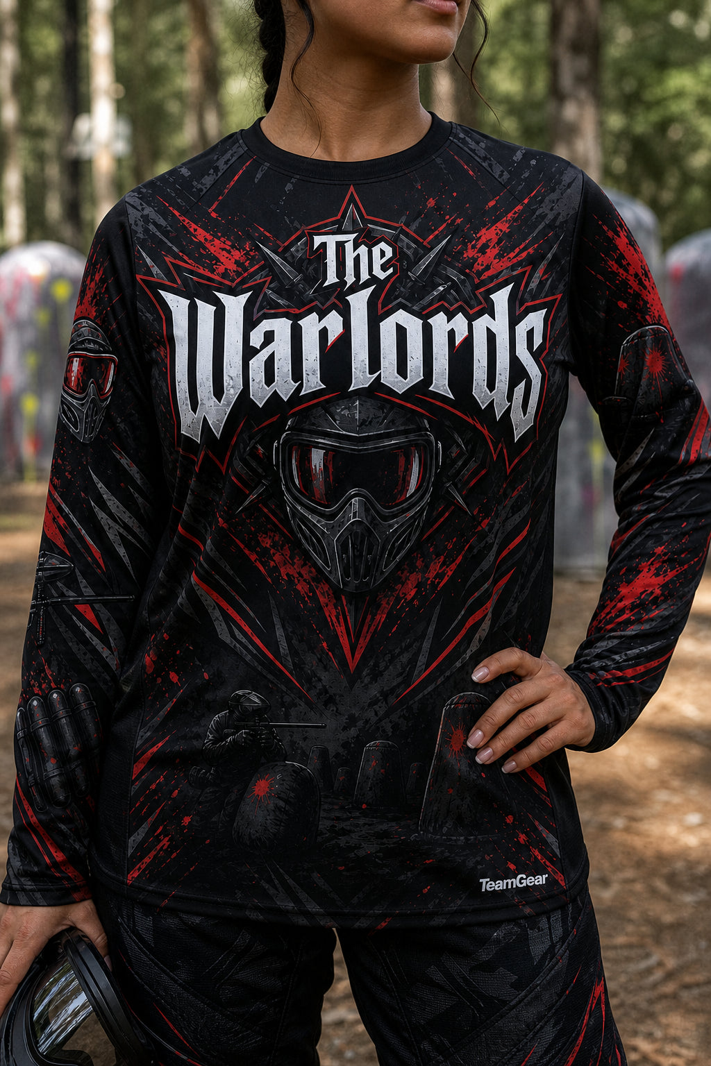 The Warlords Black Long Sleeve Paintball Jersey — custom paintball jersey worn on model — TeamGear Canada