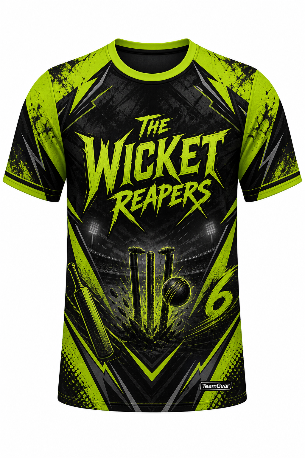 The Wicket Reapers Lime Cricket Jersey design