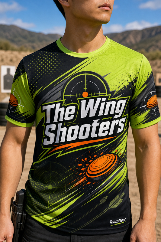 The Wing Shooters Lime Shooting Jersey — custom shooting jersey worn on model — TeamGear Canada