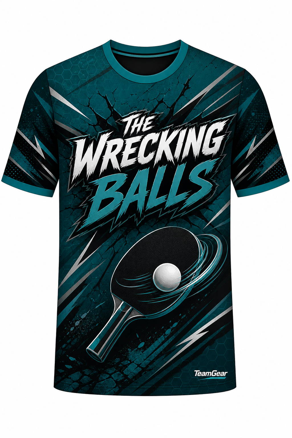 The Wrecking Balls Teal Table Tennis Jersey with name and number