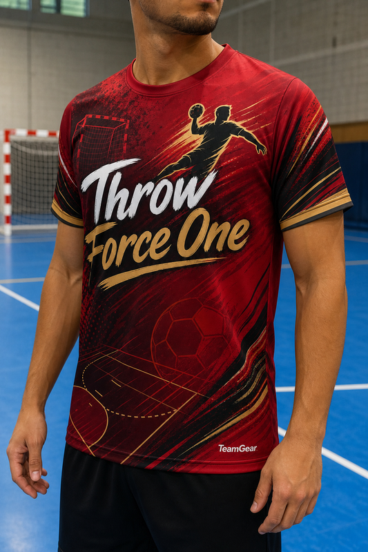 Throw Force One Crimson Handball Jersey — custom handball jersey worn on model — TeamGear Canada
