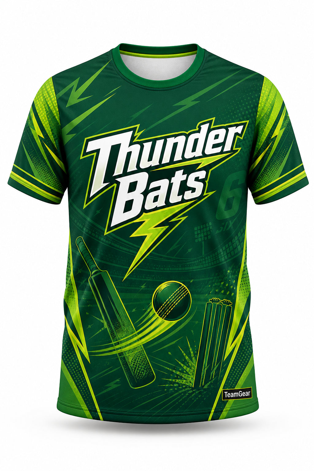 Thunder Bats Green Cricket Jersey - front and back view