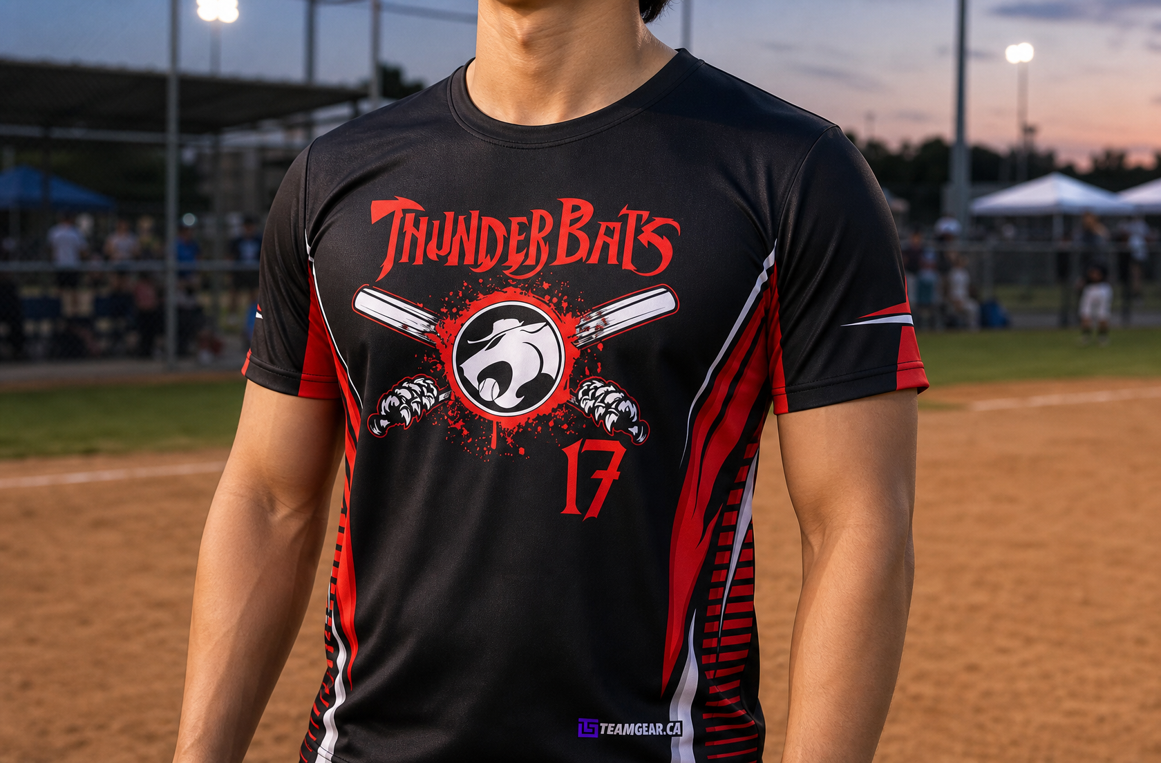 Thunder Bats Softball Jersey — custom softball jersey worn on model — TeamGear Canada