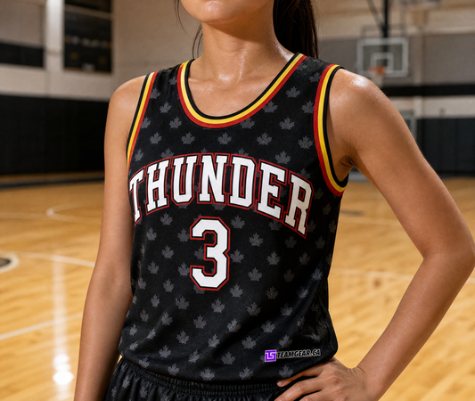 Thunder Black Basketball Jersey — custom basketball jersey worn on model — TeamGear Canada
