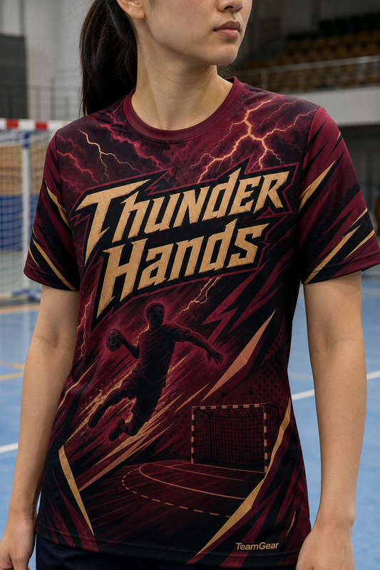 Thunder Hands Maroon Handball Jersey — custom handball jersey worn on model — TeamGear Canada