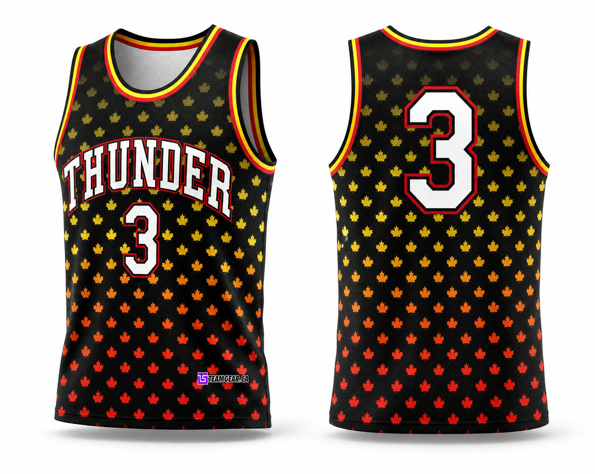 Thunder Red and Yellow Basketball Jersey - front and back view