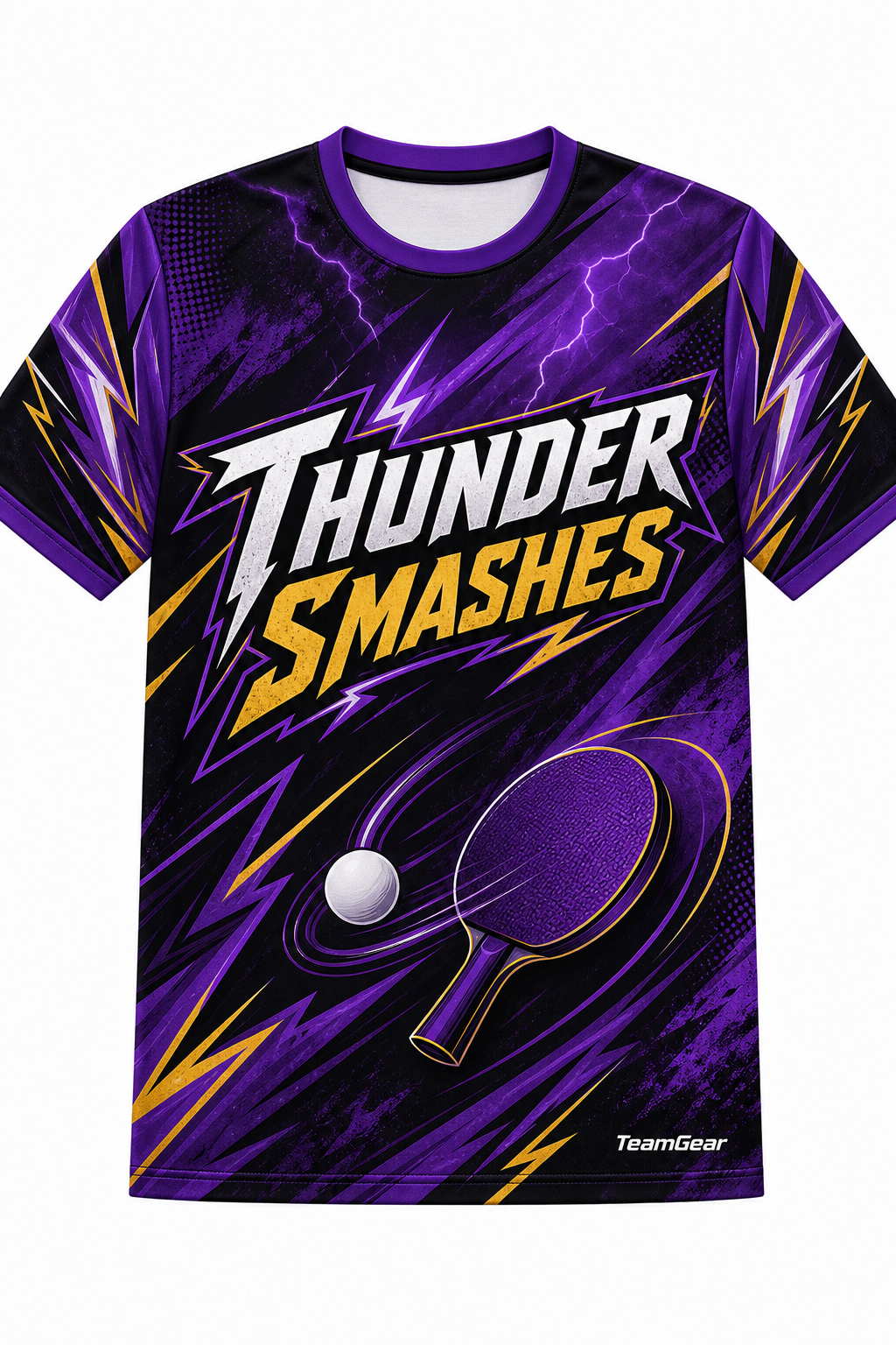 Thunder Smashes Purple Table Tennis Jersey with name and number