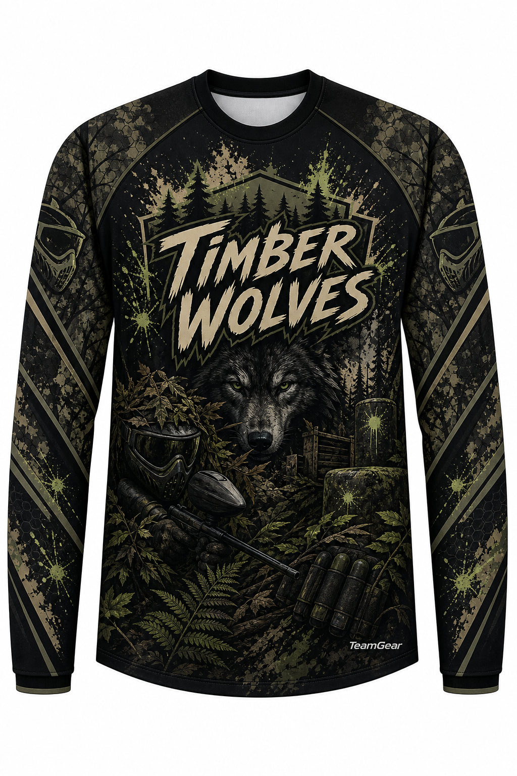Timber Wolves Black Long Sleeve Paintball Jersey design
