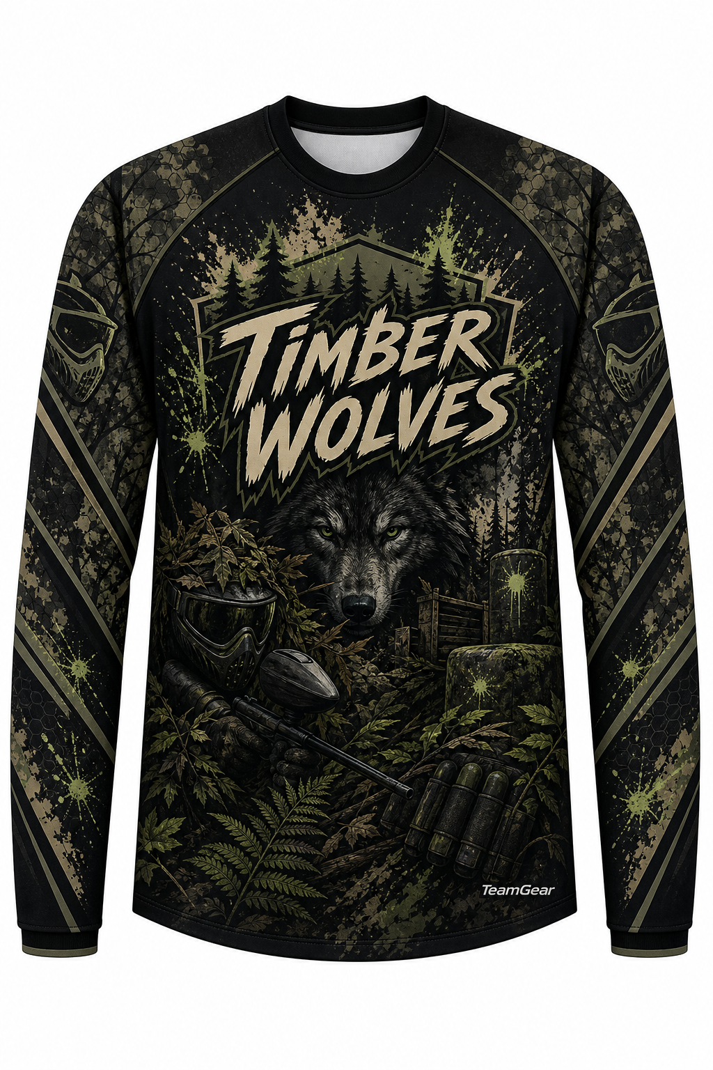 Timber Wolves Black Long Sleeve Paintball Jersey design