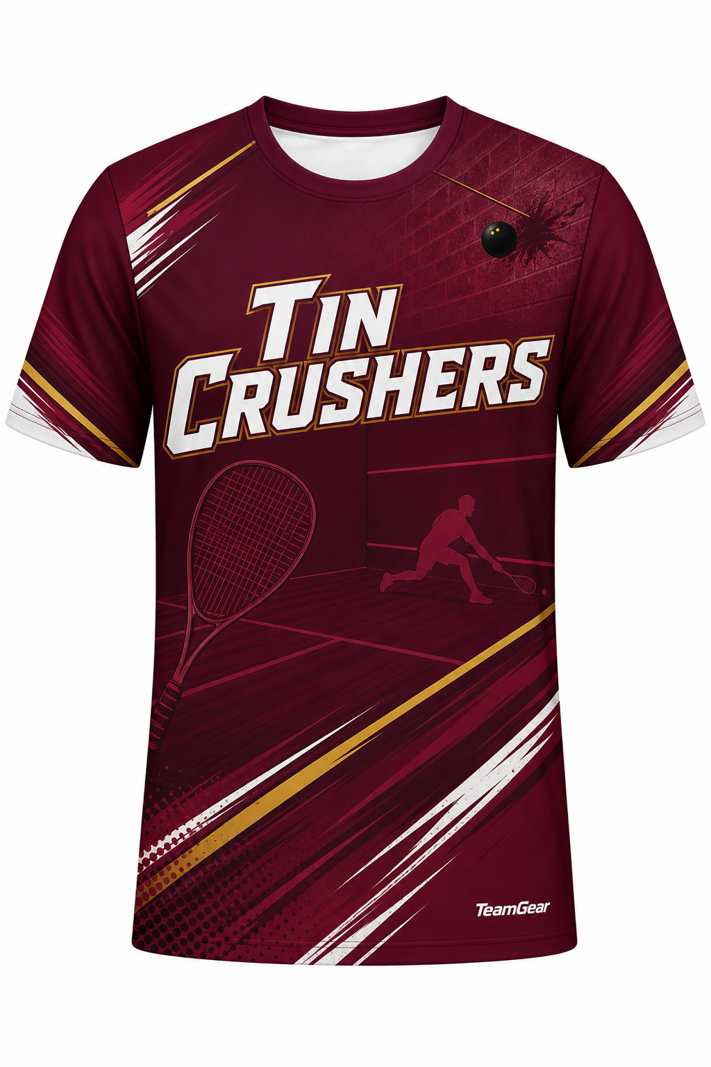 Tin Crushers Maroon Squash Jersey with name and number