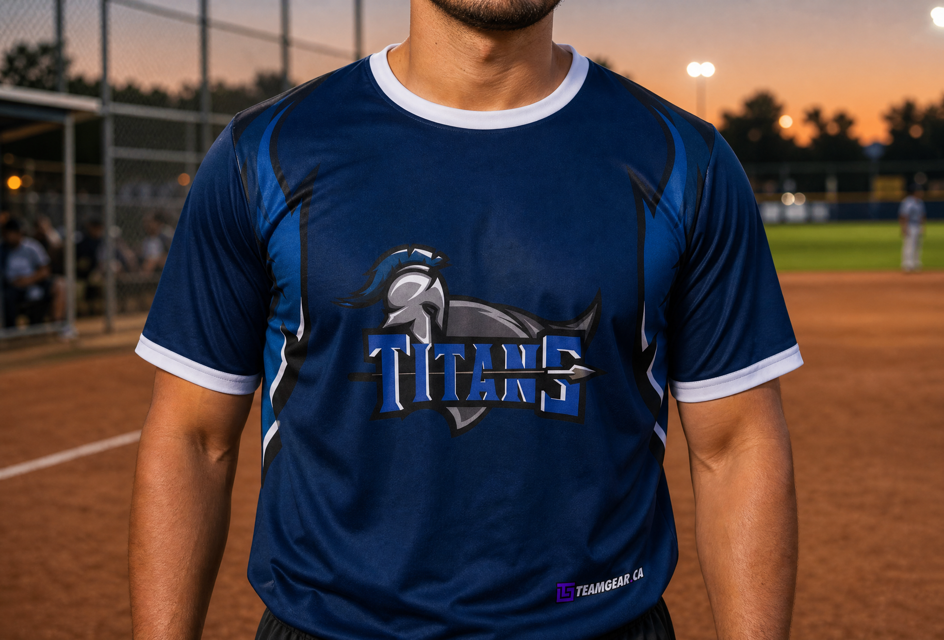 Titans Blue Softball Jersey — custom softball jersey worn on model — TeamGear Canada