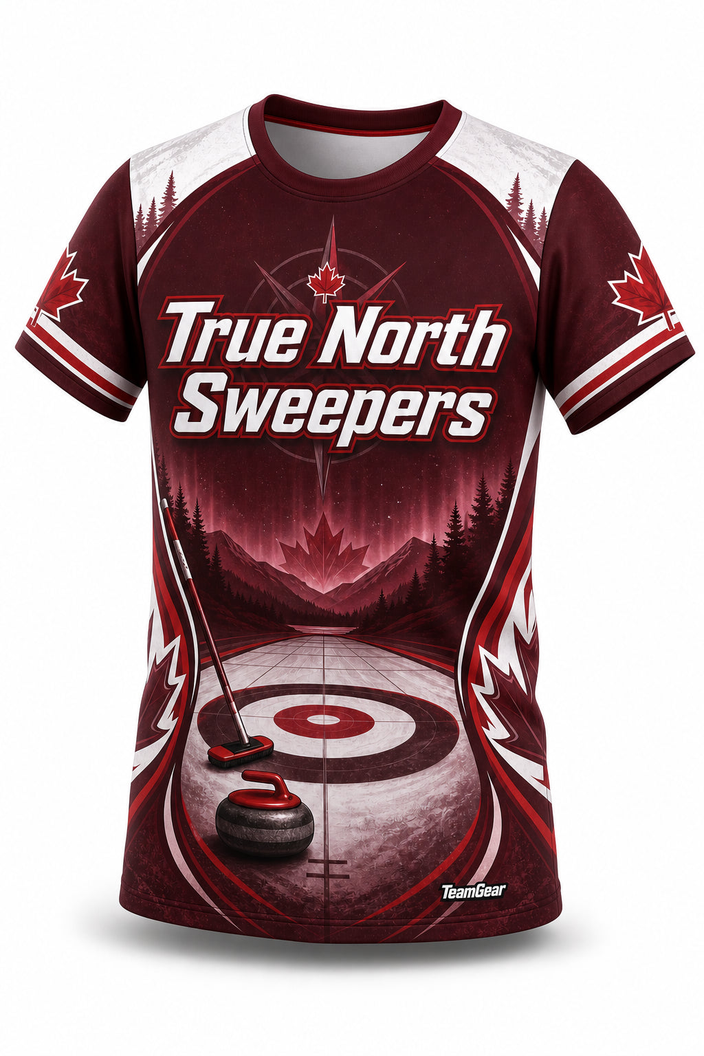 True North Sweepers Maroon Curling Jersey - front and back view
