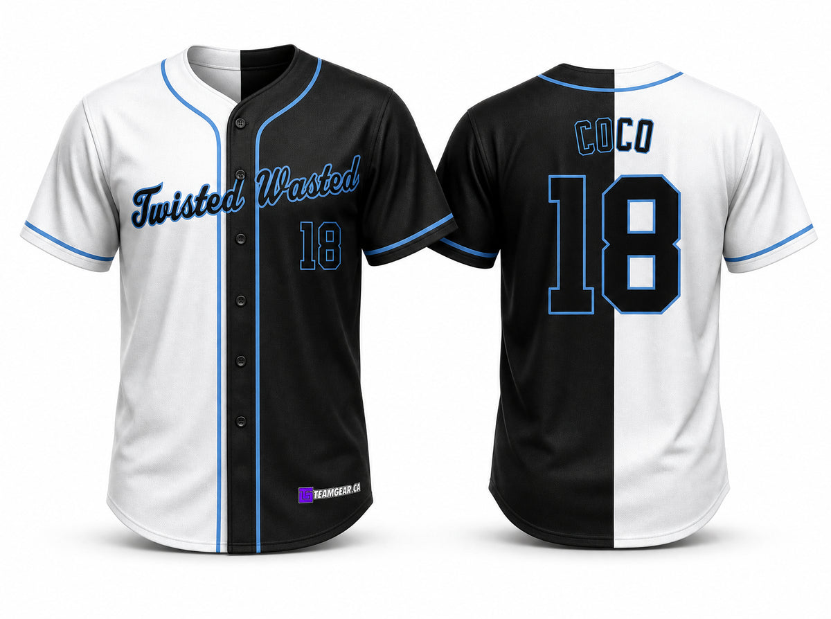 Twisted Wasted Splitter Baseball Jersey Full Button - front and back view