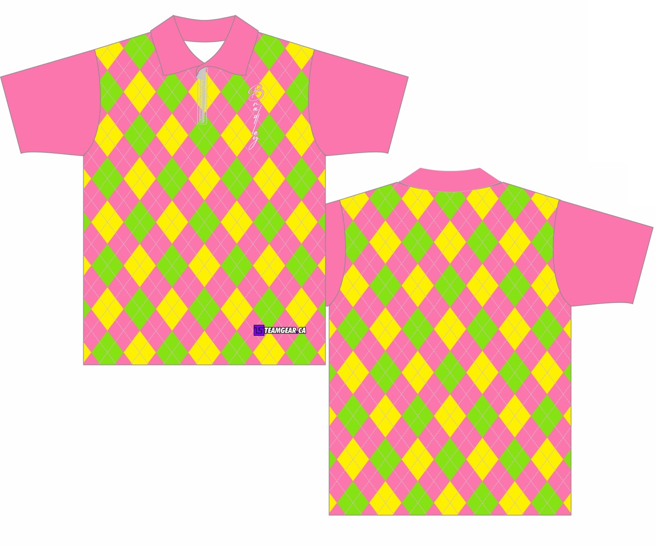 Bright Pink Golf Jersey with green and yellow argyle