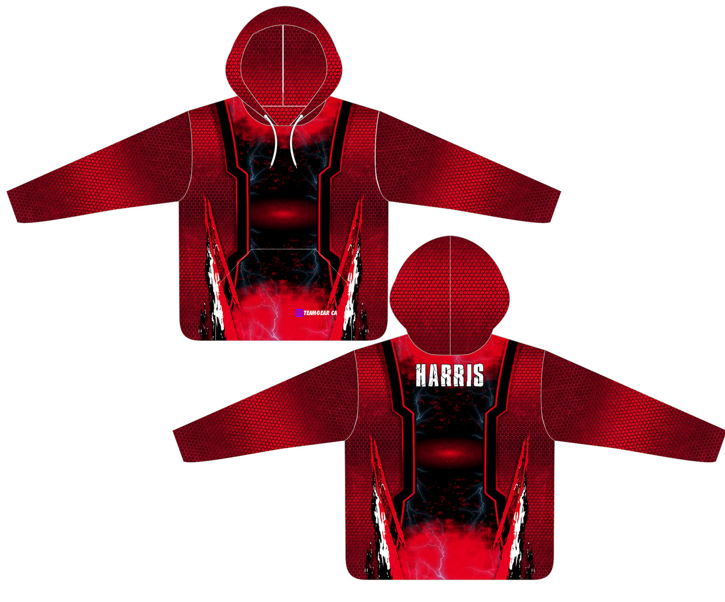 red ultimate frisbee hoodie with name on the back