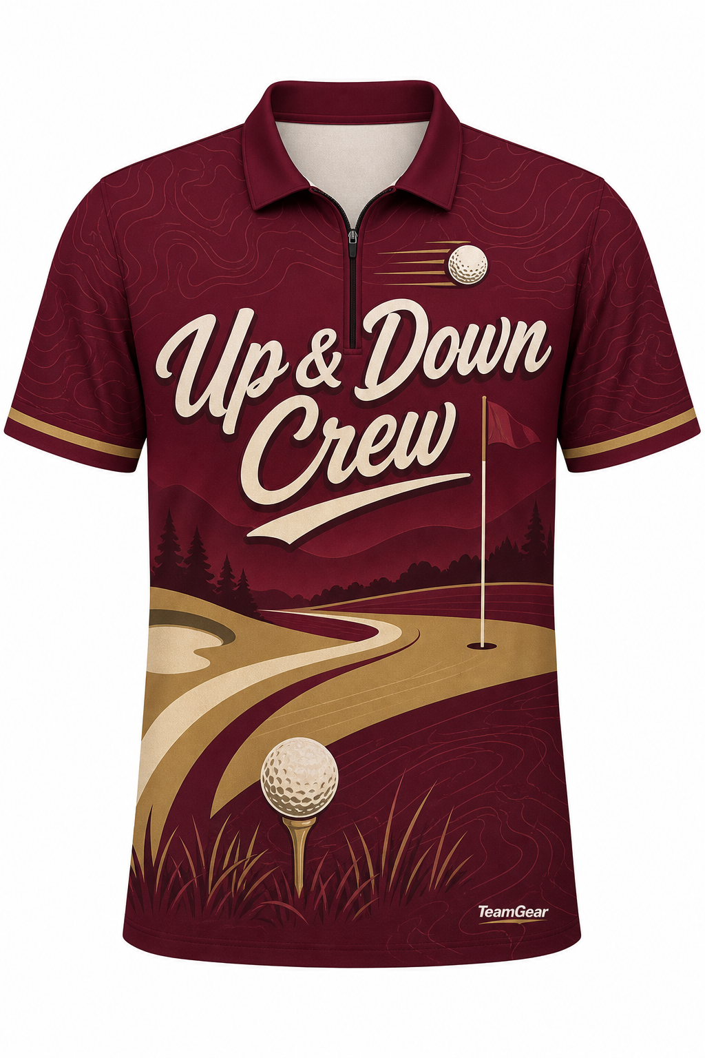 Up & Down Crew Maroon Golf Polo design