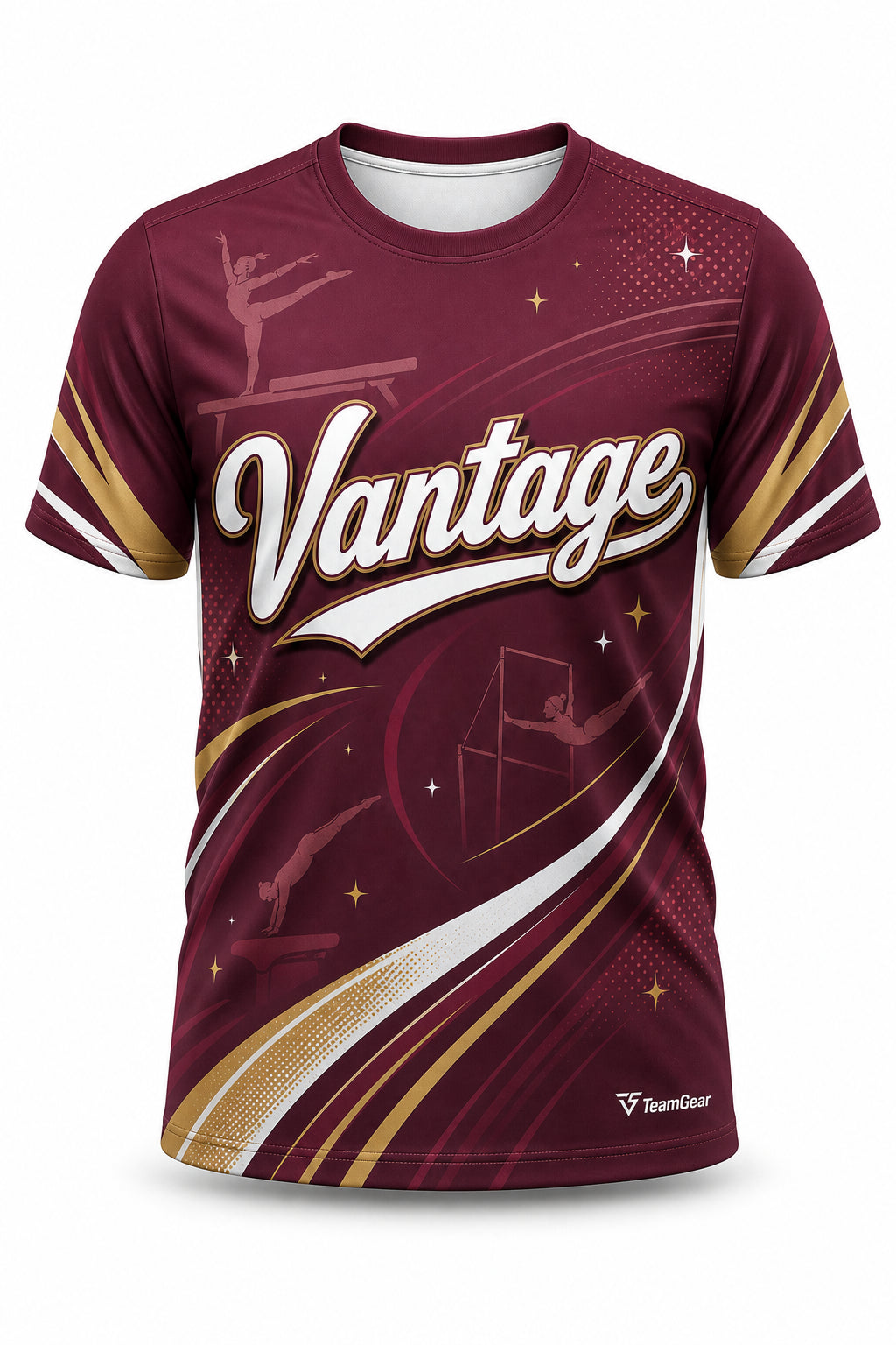 Vantage Maroon Gymnastics Jersey - front and back view