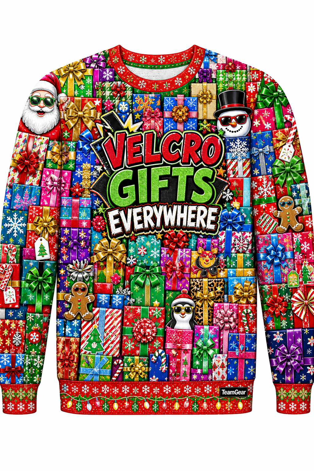 Velcro Gifts Everywhere Ugly Christmas Sweater design