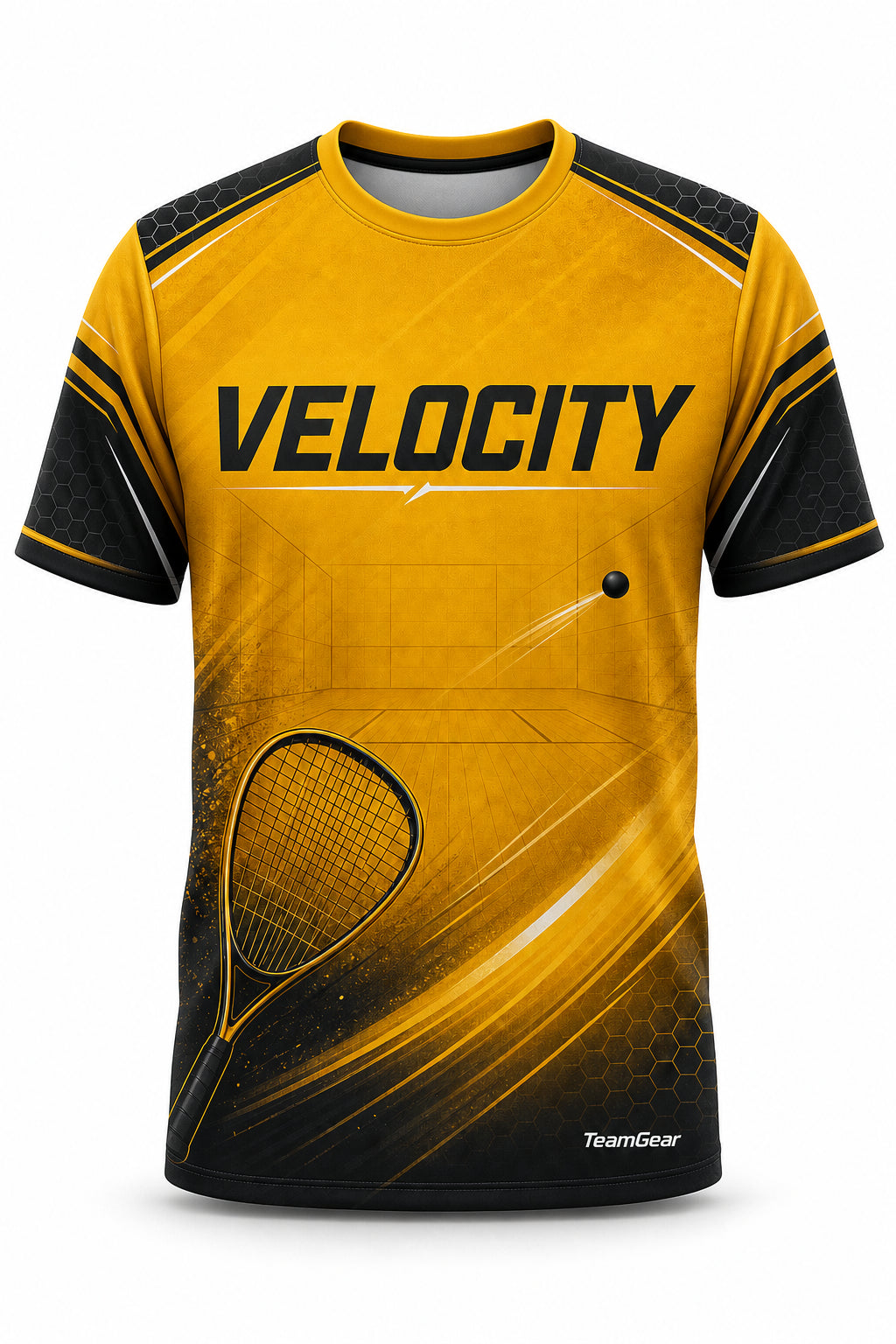 VELOCITY Gold Racquetball Jersey - front and back view