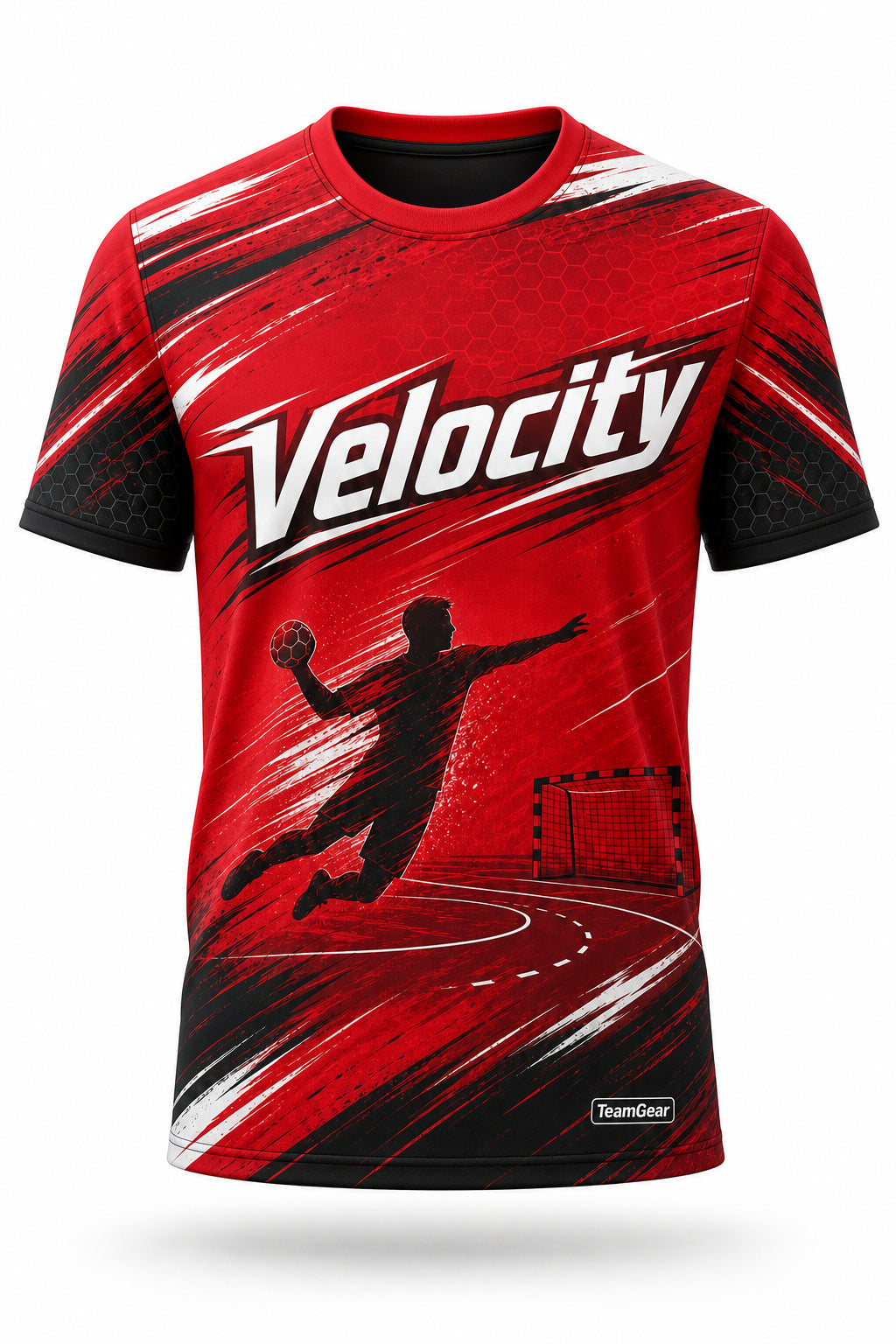 Velocity Red Handball Jersey - front and back view