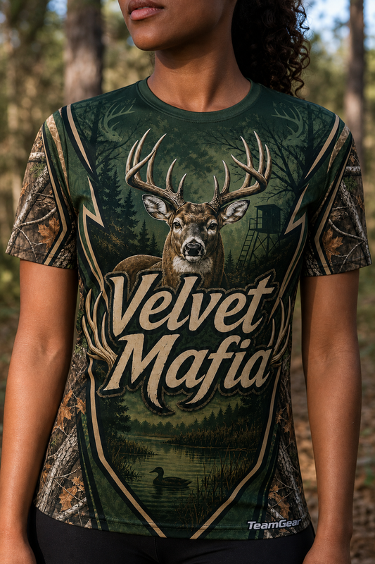 Velvet Mafia Green Hunting Jersey — custom hunting jersey worn on model — TeamGear Canada