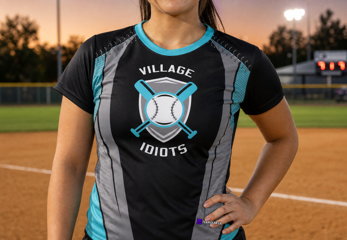 Village Idiots Softball Jersey — custom softball jersey worn on model — TeamGear Canada