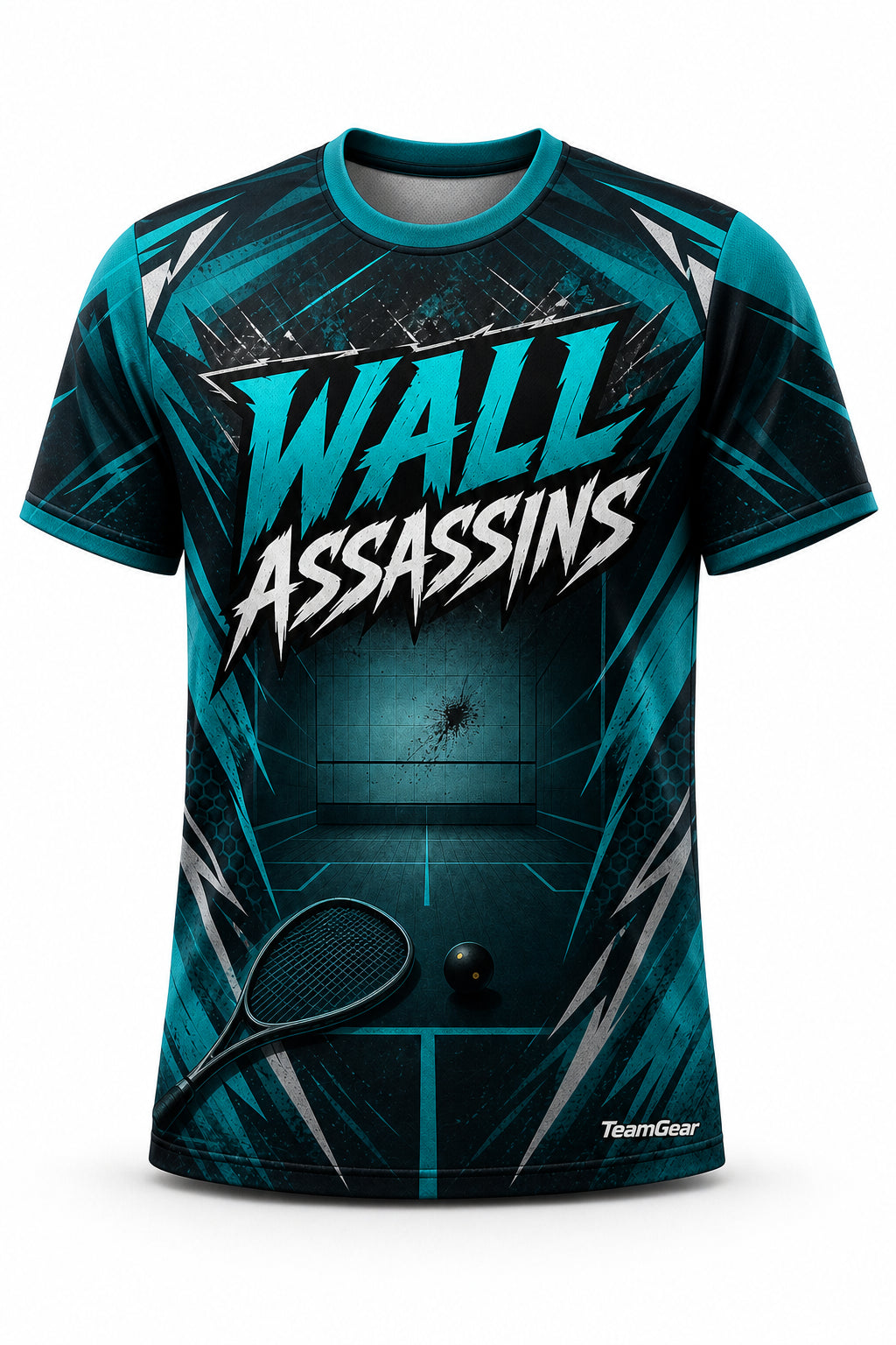 Wall Assassins Teal Squash Jersey - front and back view