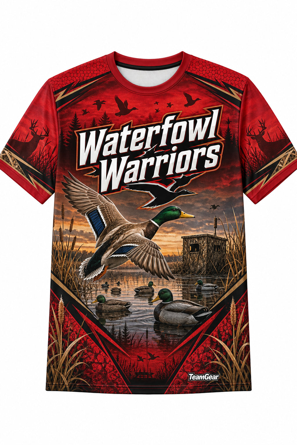 Waterfowl Warriors Red Hunting Jersey design