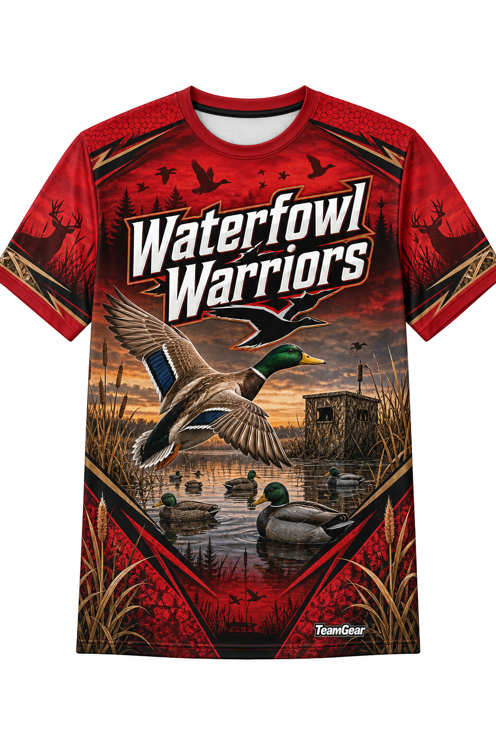 Waterfowl Warriors Red Hunting Jersey design