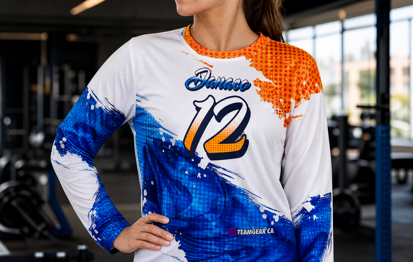 White Walleye Fishing Jersey — custom jersey worn on model — TeamGear Canada