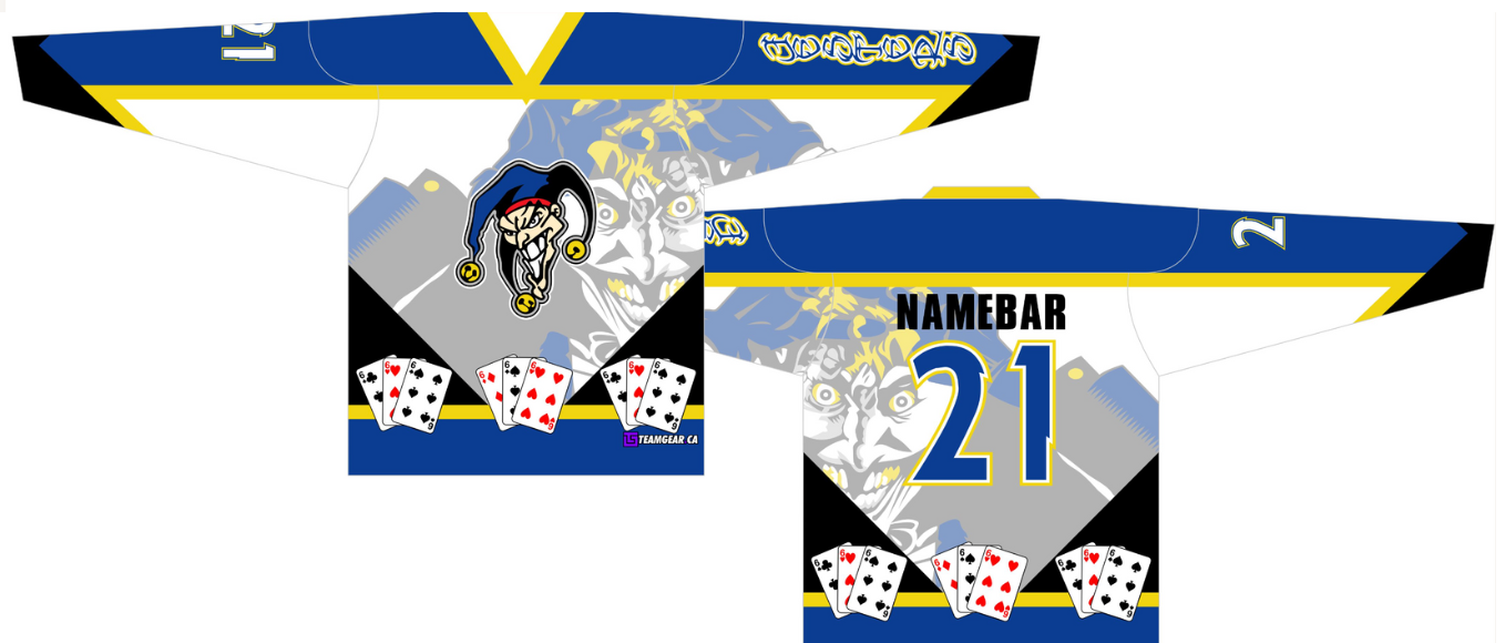 Jesters White Hockey Jersey with joker logos