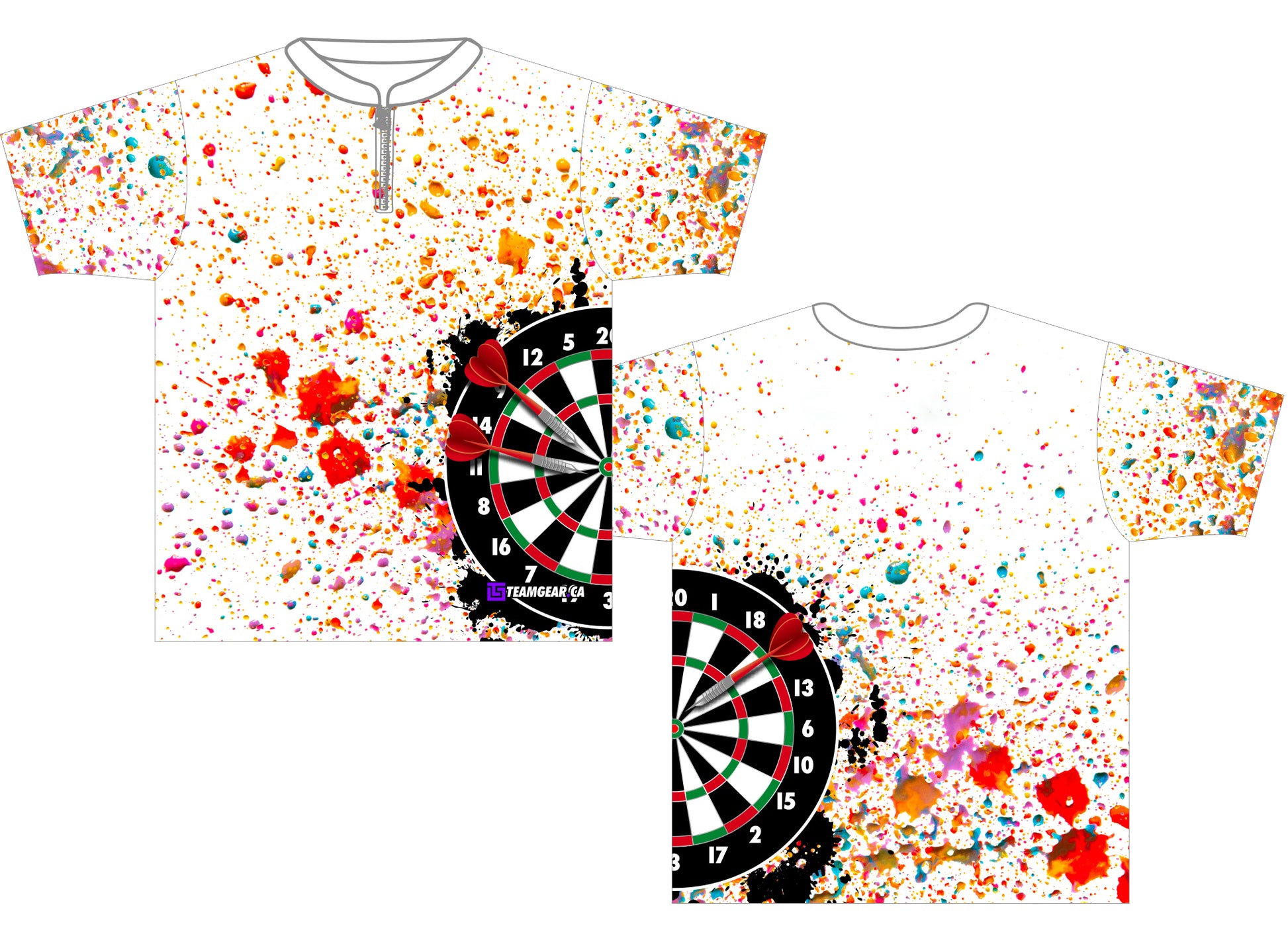 Paint Splatter Competitive Darts Jersey with zip neck