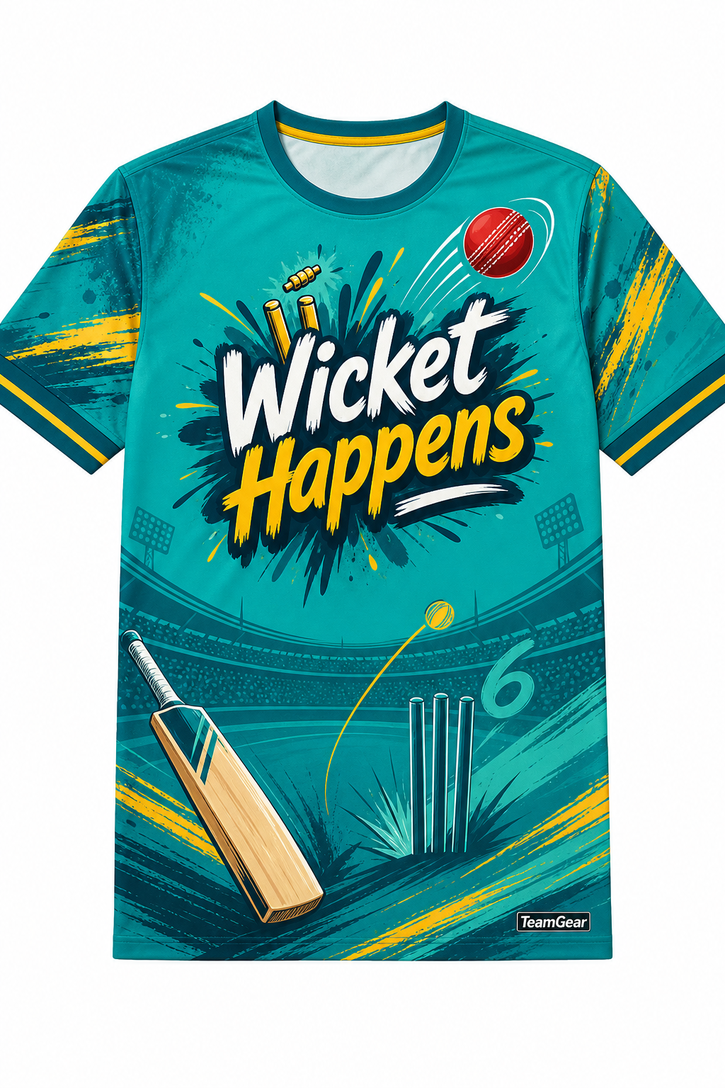 Wicket Happens Teal Cricket Jersey design