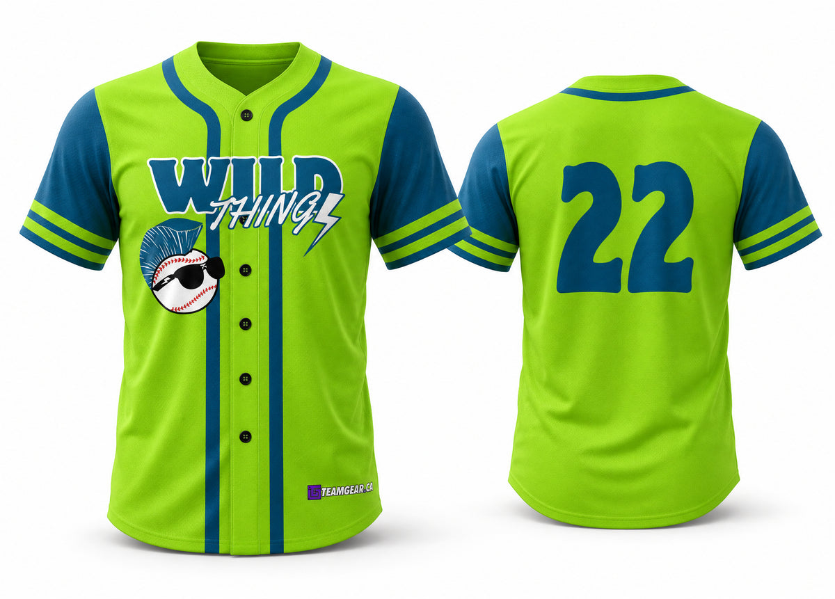 Wild Things Green Baseball Jersey Full Button - front and back view