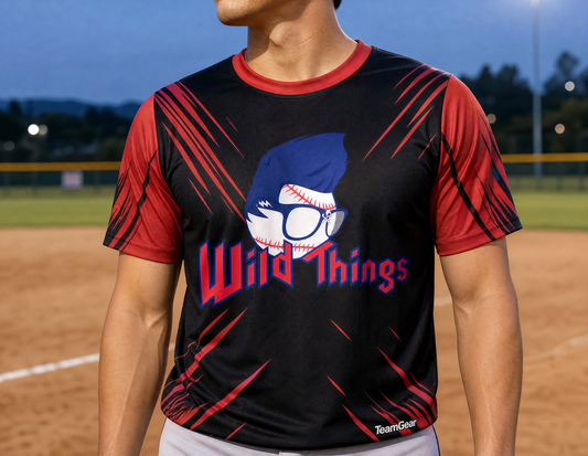 Wild Things Red Softball Jersey — custom softball jersey worn on model — TeamGear Canada
