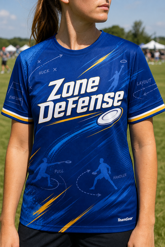 Zone Defense Blue Ultimate Frisbee Jersey — custom ultimate frisbee jersey worn on model — TeamGear Canada