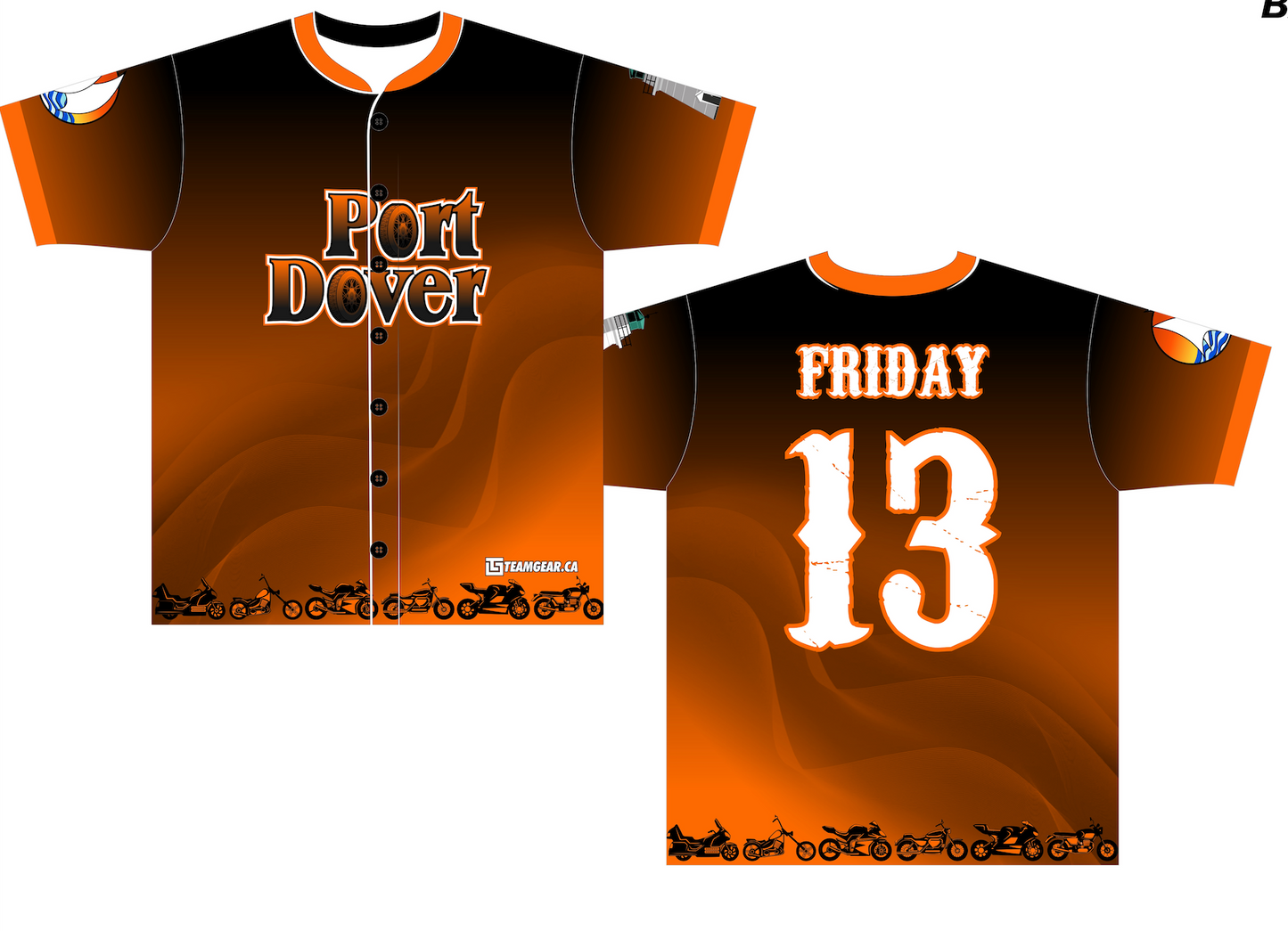 city of Port Dover Friday the 13th themed jersey with Lake Erie lighthouse and the old Callahan's Beach House logo. Custom designed, limited edition City Link jerseys available at teamgear.ca